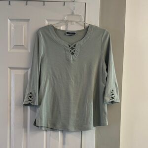 Karen Scott Light Green Long Sleeve Top with Crisscross Accents